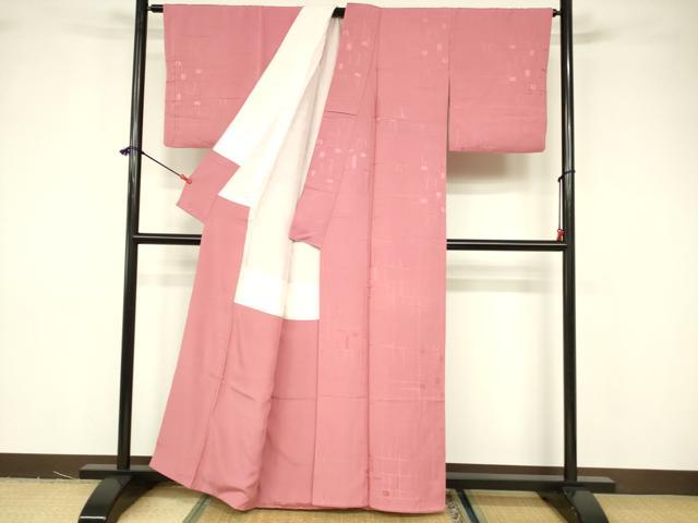 平和屋着物■上質な色無地 抽象地紋 桃色 正絹 逸品 DABB3747cm