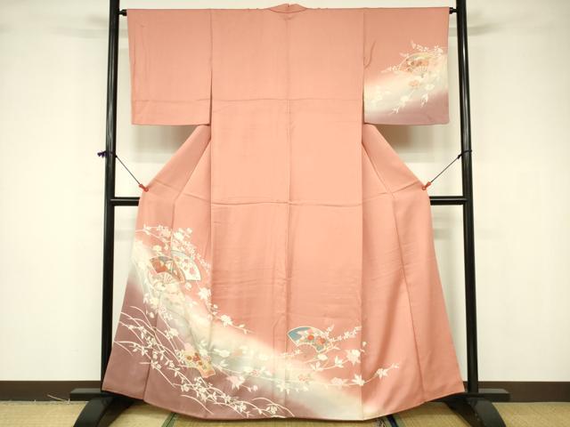 平和屋着物■訪問着 扇面御所車花文 暈し染め 金彩 正絹 逸品 DABB3753cm