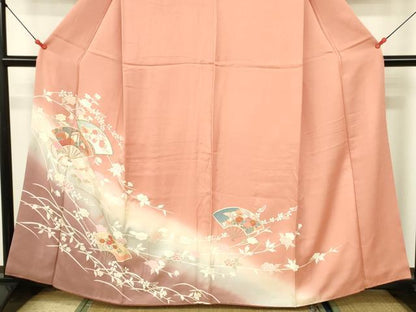 平和屋着物■訪問着 扇面御所車花文 暈し染め 金彩 正絹 逸品 DABB3753cm