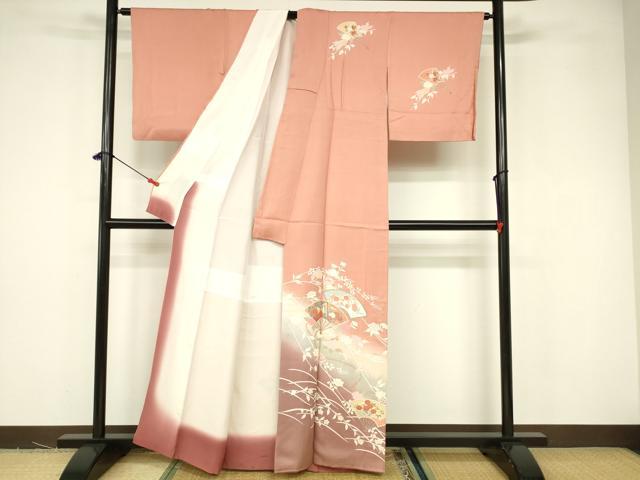 平和屋着物■訪問着 扇面御所車花文 暈し染め 金彩 正絹 逸品 DABB3753cm