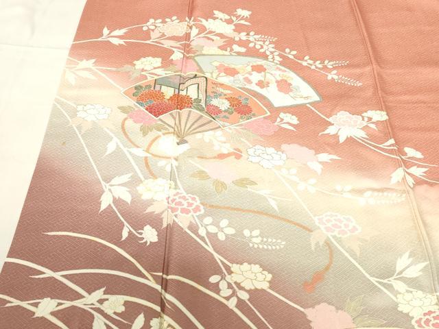 平和屋着物■訪問着 扇面御所車花文 暈し染め 金彩 正絹 逸品 DABB3753cm