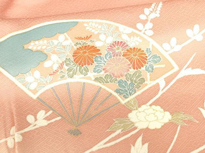 平和屋着物■訪問着 扇面御所車花文 暈し染め 金彩 正絹 逸品 DABB3753cm