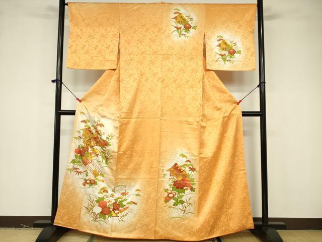 平和屋着物■訪問着 駒刺繍 風景草花文 暈し染め 金彩 正絹 逸品 DABB3766cm