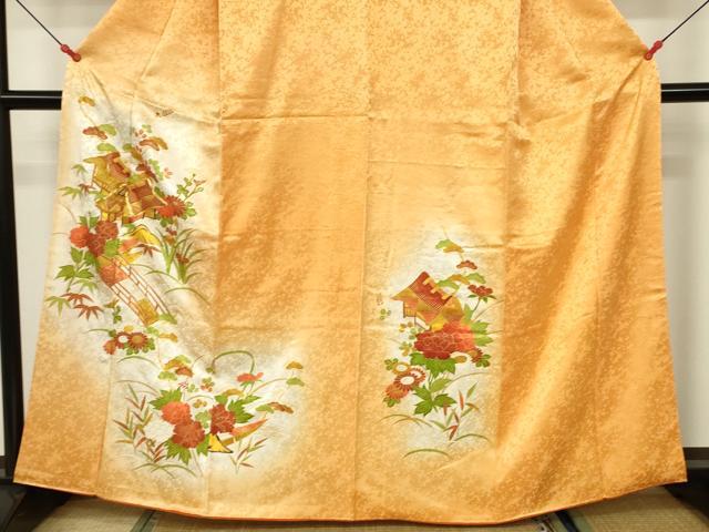 平和屋着物■訪問着 駒刺繍 風景草花文 暈し染め 金彩 正絹 逸品 DABB3766cm