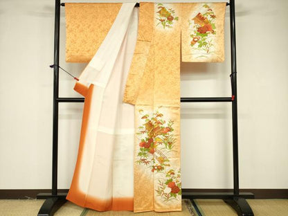 平和屋着物■訪問着 駒刺繍 風景草花文 暈し染め 金彩 正絹 逸品 DABB3766cm