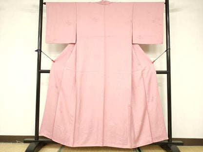平和屋着物■上質な色無地 吉祥地紋 紅梅色 正絹 逸品 DABB3769cm