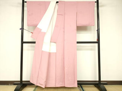 平和屋着物■上質な色無地 吉祥地紋 紅梅色 正絹 逸品 DABB3769cm