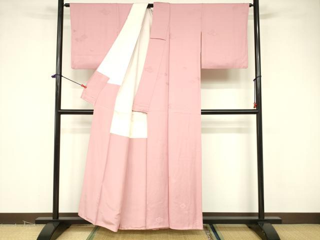 平和屋着物■上質な色無地 吉祥地紋 紅梅色 正絹 逸品 DABB3769cm