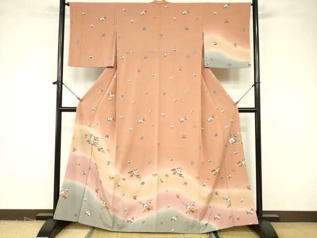 平和屋着物■訪問着　枝煩悶　暈し染め　金彩　正絹　逸品　DABB3771cm
