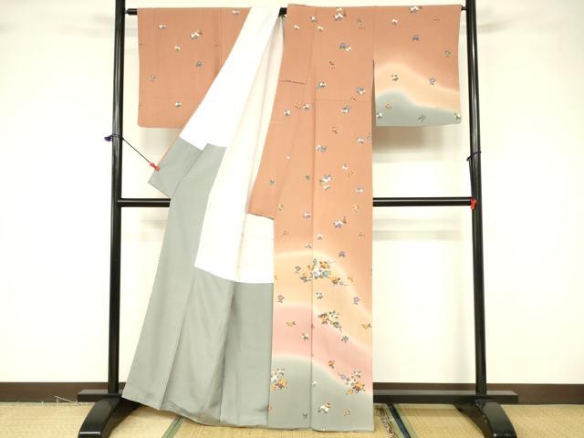 平和屋着物■訪問着　枝煩悶　暈し染め　金彩　正絹　逸品　DABB3771cm