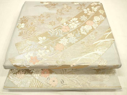 平和屋着物＊夏物 六通柄袋帯 草花文 金銀糸 正絹 逸品 DABB3786cm
