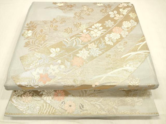 平和屋着物＊夏物 六通柄袋帯 草花文 金銀糸 正絹 逸品 DABB3786cm