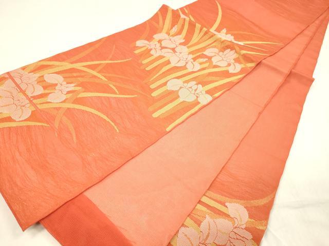 平和屋着物＊夏物 六通柄 本袋帯 杜若 金糸 正絹 逸品 DABB3790cm