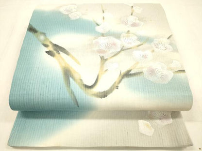 平和屋着物＊夏物　太鼓柄袋帯　手描き　枝花文　金銀彩　正絹　逸品　DABB3793cm