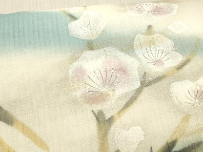 平和屋着物＊夏物　太鼓柄袋帯　手描き　枝花文　金銀彩　正絹　逸品　DABB3793cm