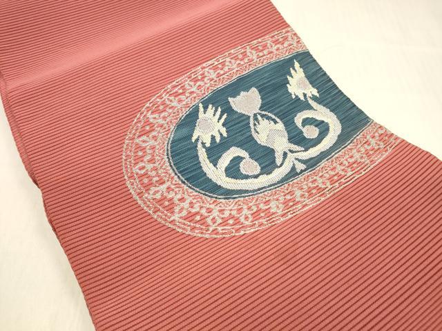 平和屋着物＊夏物 絽綴れ 八寸名古屋帯 抽象文様 銀糸 正絹 逸品 DABB3796cm
