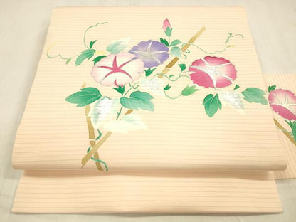 平和屋着物＊夏物 絽塩瀬 九寸名古屋帯 朝顔 銀彩 正絹 逸品 DABB3802cm