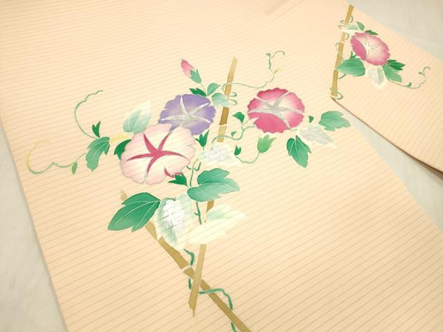 平和屋着物＊夏物 絽塩瀬 九寸名古屋帯 朝顔 銀彩 正絹 逸品 DABB3802cm