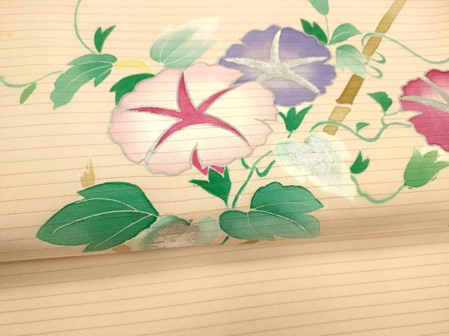 平和屋着物＊夏物 絽塩瀬 九寸名古屋帯 朝顔 銀彩 正絹 逸品 DABB3802cm