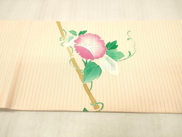 平和屋着物＊夏物 絽塩瀬 九寸名古屋帯 朝顔 銀彩 正絹 逸品 DABB3802cm