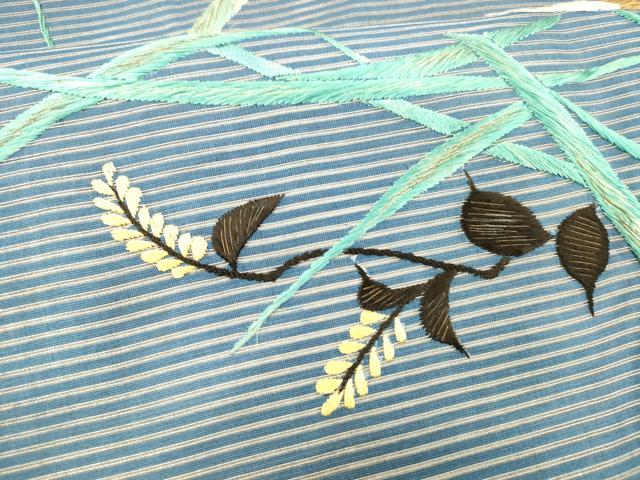 平和屋着物＊夏物 アンティーク 大正ロマン 九寸名古屋帯 絽 総刺繍 手刺繍 魚草葉文 金糸 正絹 逸品 DABB3803cm