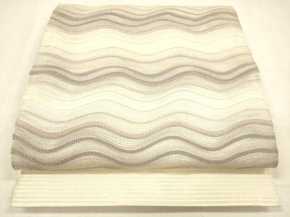 平和屋着物＊夏物 太鼓柄袋帯 よろけ縞 銀糸 正絹 逸品 DABB3804cm