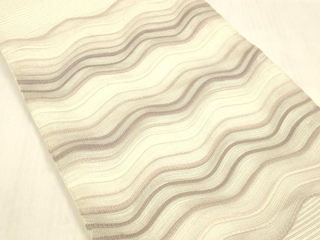 平和屋着物＊夏物 太鼓柄袋帯 よろけ縞 銀糸 正絹 逸品 DABB3804cm