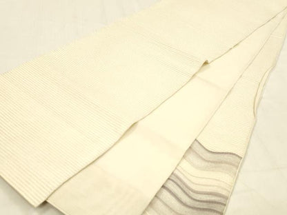平和屋着物＊夏物 太鼓柄袋帯 よろけ縞 銀糸 正絹 逸品 DABB3804cm