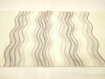 平和屋着物＊夏物 太鼓柄袋帯 よろけ縞 銀糸 正絹 逸品 DABB3804cm