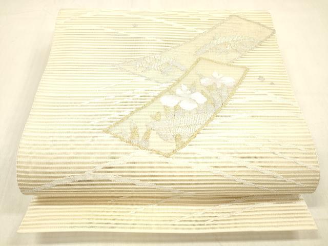 平和屋着物＊夏物 絽綴れ 八寸名古屋帯 短冊杜若 露草文 金銀糸 正絹 逸品 DABB3807cm
