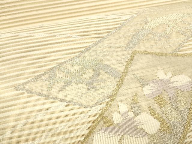 平和屋着物＊夏物 絽綴れ 八寸名古屋帯 短冊杜若 露草文 金銀糸 正絹 逸品 DABB3807cm