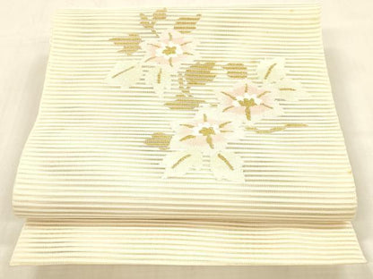 平和屋着物＊夏物 絽綴れ 八寸名古屋帯 枝花文 金糸 正絹 逸品 DABB3808cm