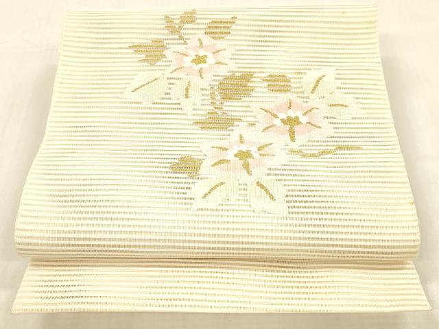 平和屋着物＊夏物 絽綴れ 八寸名古屋帯 枝花文 金糸 正絹 逸品 DABB3808cm