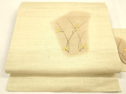平和屋着物＊夏物 九寸名古屋帯 手描き 草葉文 金彩 正絹 逸品 DABB3810cm