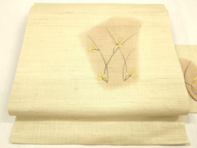 平和屋着物＊夏物 九寸名古屋帯 手描き 草葉文 金彩 正絹 逸品 DABB3810cm