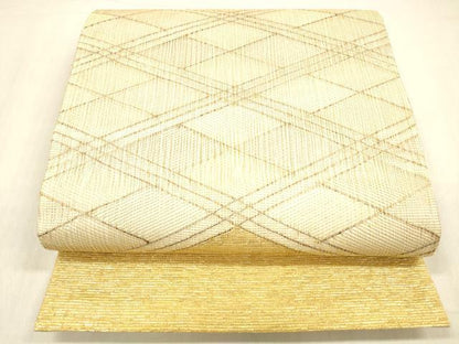平和屋着物＊夏物 太鼓柄袋帯 菱文 金糸 正絹 逸品 DABB3812cm