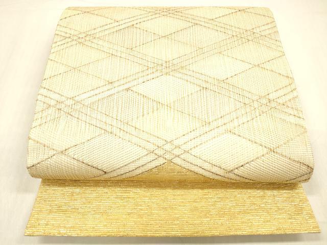 平和屋着物＊夏物 太鼓柄袋帯 菱文 金糸 正絹 逸品 DABB3812cm