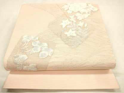 平和屋着物＊夏物 太鼓柄袋帯 草花文 銀糸 正絹 逸品 DABB3815cm