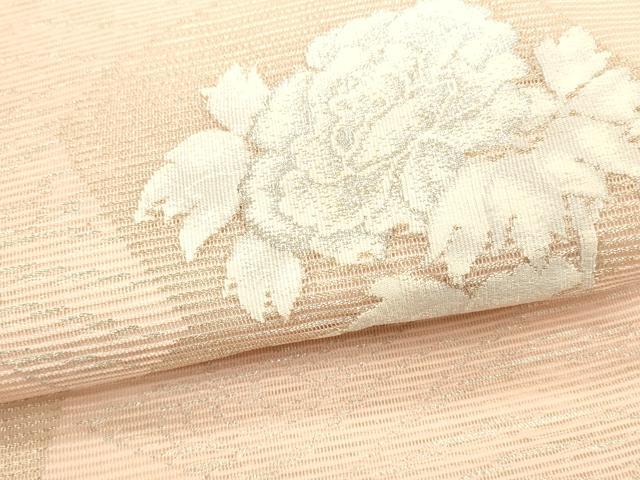 平和屋着物＊夏物 太鼓柄袋帯 草花文 銀糸 正絹 逸品 DABB3815cm