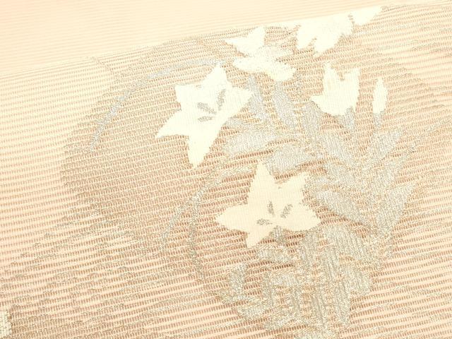 平和屋着物＊夏物 太鼓柄袋帯 草花文 銀糸 正絹 逸品 DABB3815cm