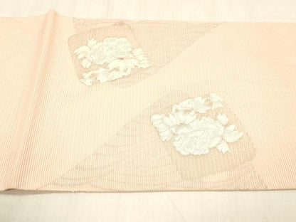 平和屋着物＊夏物 太鼓柄袋帯 草花文 銀糸 正絹 逸品 DABB3815cm