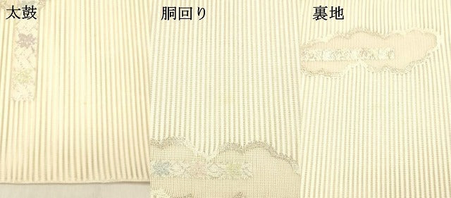 平和屋着物＊夏物 絽綴れ 八寸名古屋帯 横段花文 金銀糸 正絹 逸品 DABB3816cm