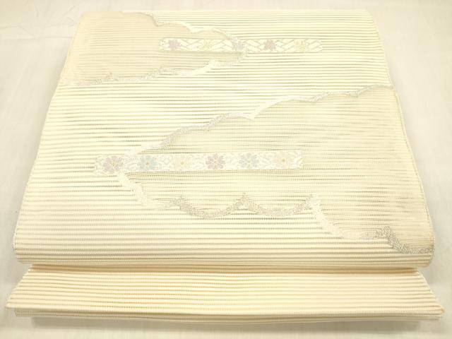平和屋着物＊夏物 絽綴れ 八寸名古屋帯 横段花文 金銀糸 正絹 逸品 DABB3816cm