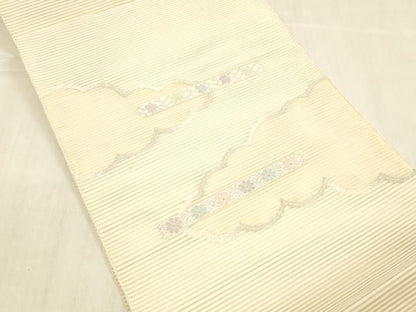 平和屋着物＊夏物 絽綴れ 八寸名古屋帯 横段花文 金銀糸 正絹 逸品 DABB3816cm
