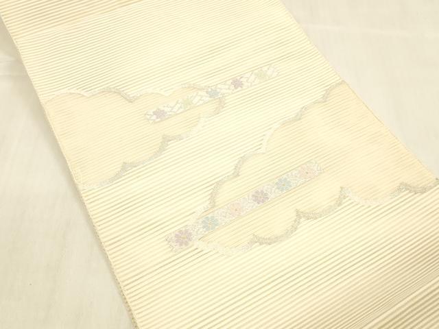 平和屋着物＊夏物 絽綴れ 八寸名古屋帯 横段花文 金銀糸 正絹 逸品 DABB3816cm