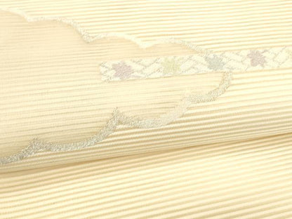 平和屋着物＊夏物 絽綴れ 八寸名古屋帯 横段花文 金銀糸 正絹 逸品 DABB3816cm