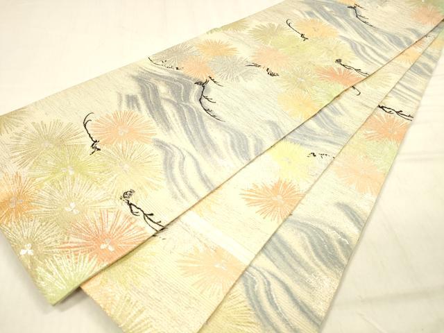 平和屋着物＊夏物 アンティーク 大正ロマン 丸帯 唐織 流水松葉文 銀糸 正絹 逸品 DABB3817cm