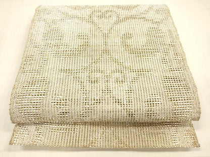 平和屋着物＊夏物 八寸名古屋帯 唐草文 銀糸 正絹 逸品 DABB3819cm