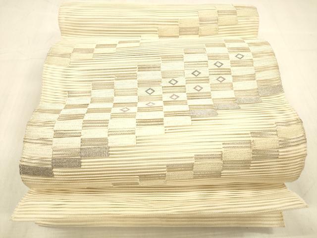 平和屋着物＊夏物 絽綴れ 八寸名古屋帯 幾何学文様 銀糸 正絹 逸品 DABB3822cm