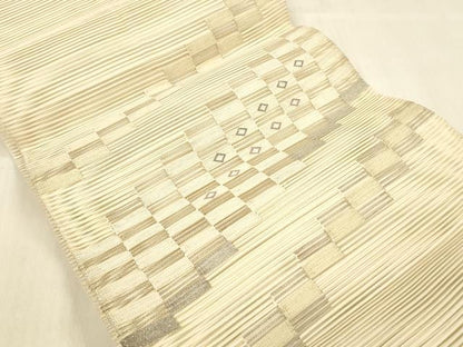 平和屋着物＊夏物 絽綴れ 八寸名古屋帯 幾何学文様 銀糸 正絹 逸品 DABB3822cm